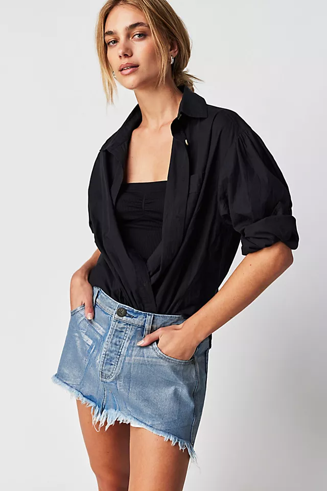 OneTeaspoon Blue Future Junkyard Mini Skirt Metal Blue