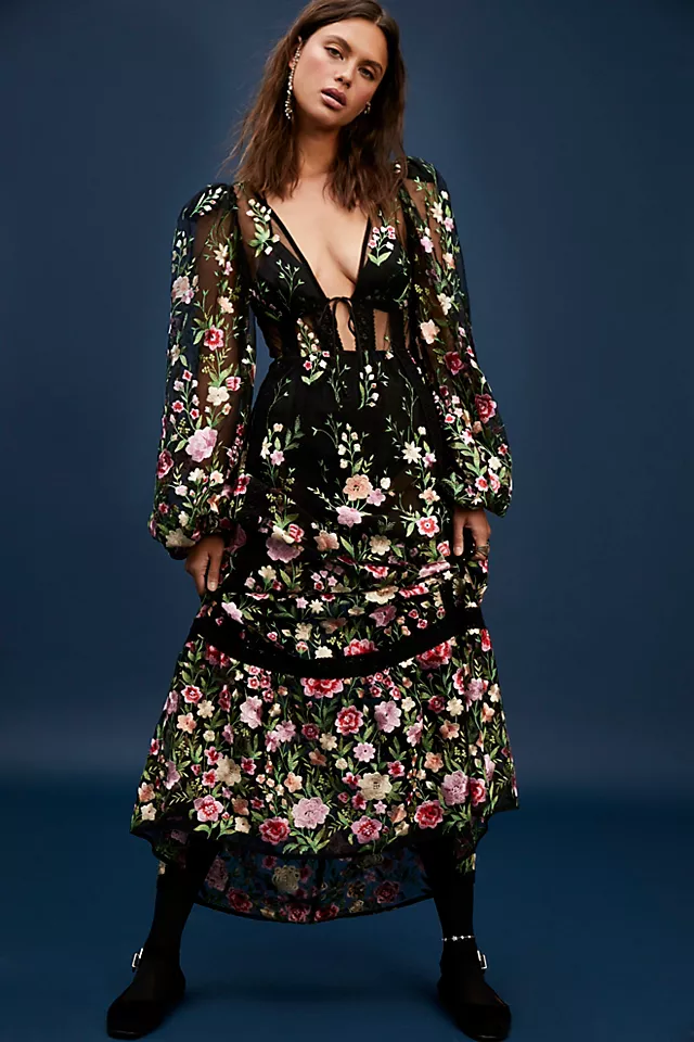 For Love & Lemons Luna Maxi Dress Black