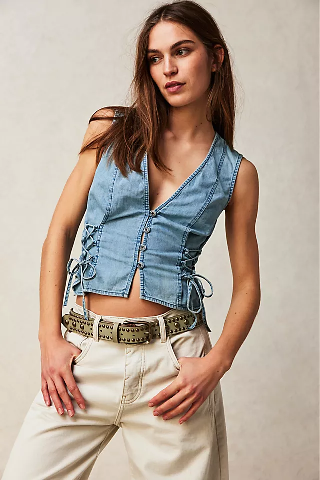 Lala Lace Up Vest Light Indigo