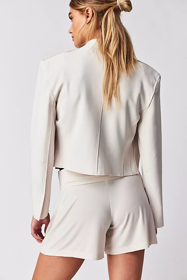 Norma Kamali Cropped Blazer Suit Bone