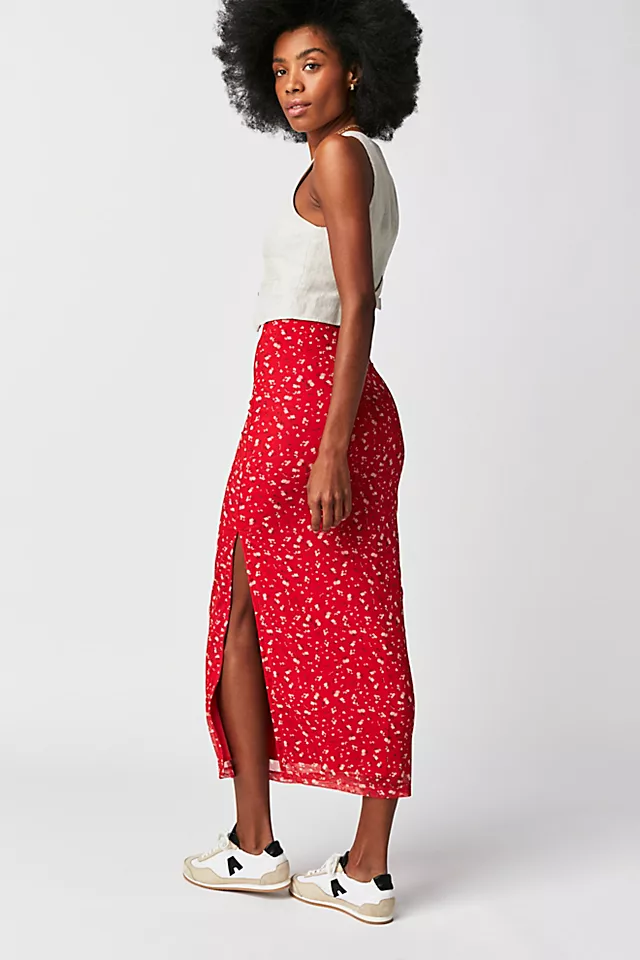 Rosalie Mesh Midi Skirt Cherry Combo