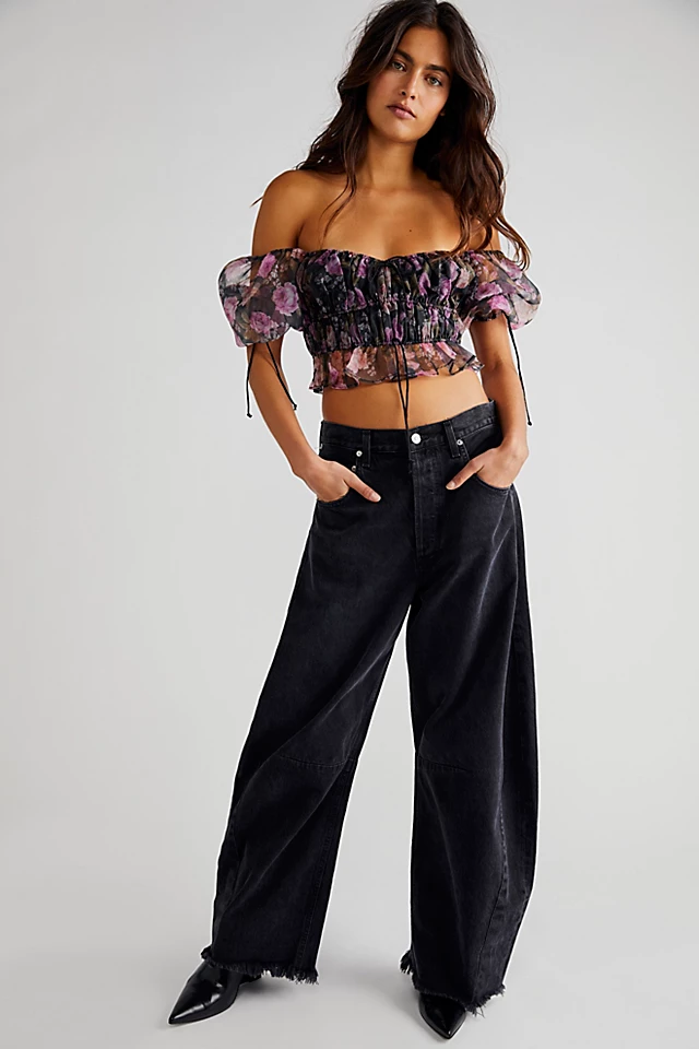 For Love & Lemons Sunshine Crop Top Black