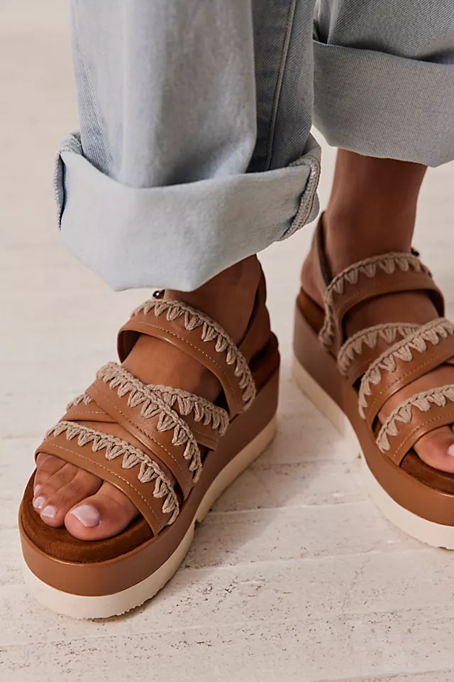 Mou Gianna Platform Sandals Cognac