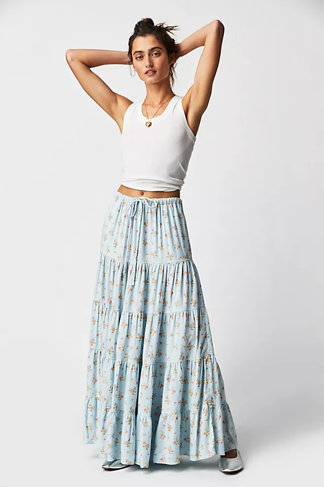 Nova Tiered Maxi Skirt Robins Egg Combo