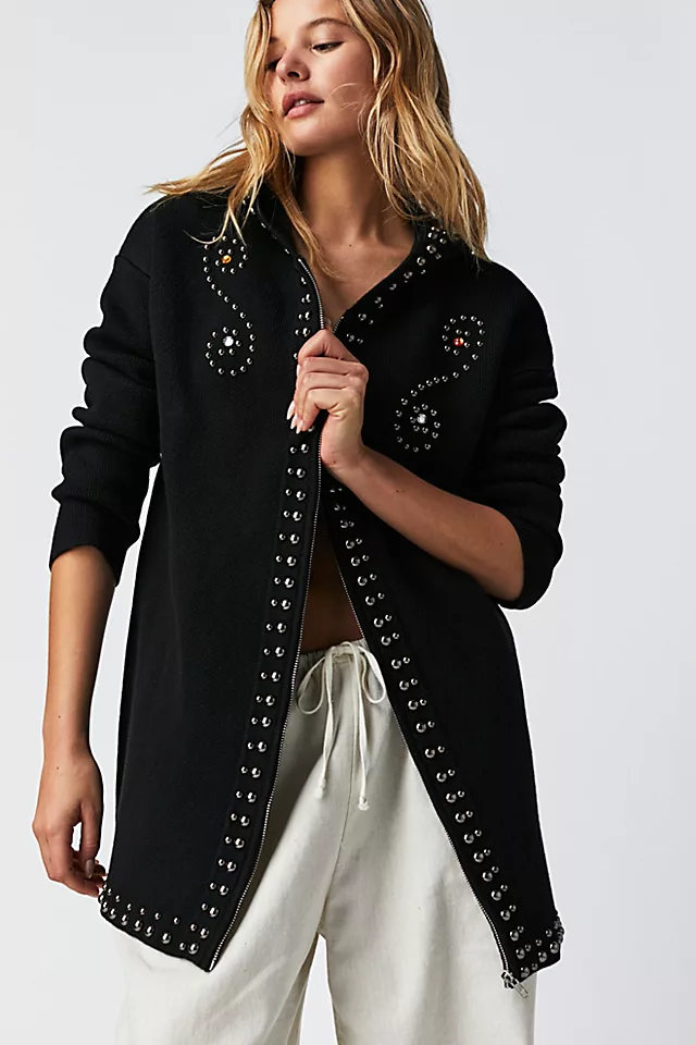 Studded Charm Hoodie Black