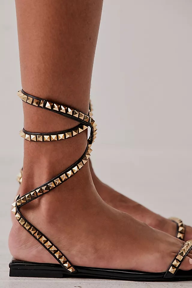 Ophelia Studded Wrap Sandals Black Gold Combo