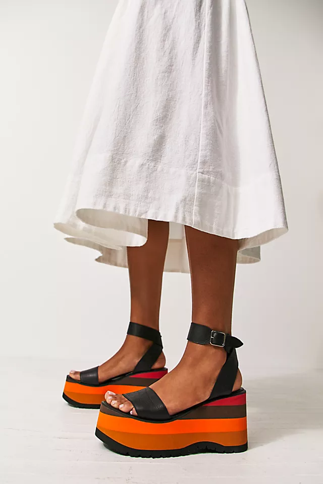 Parris Platform Wedge Sandals Black Combo