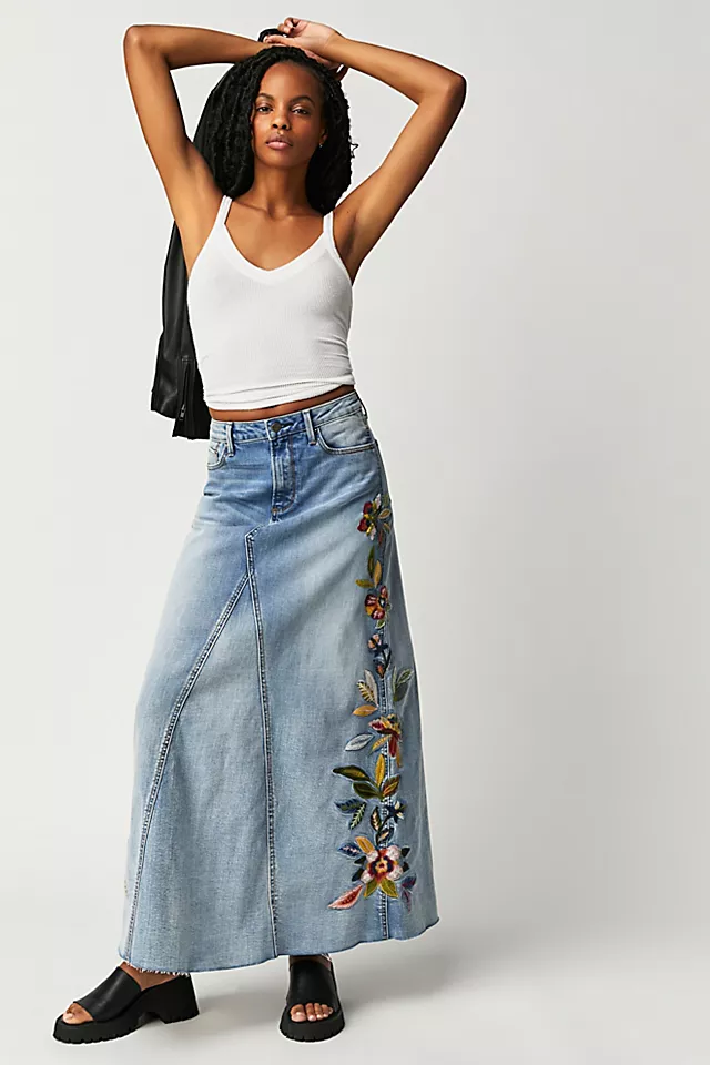 Driftwood Denim Maxi Skirt Wildflower
