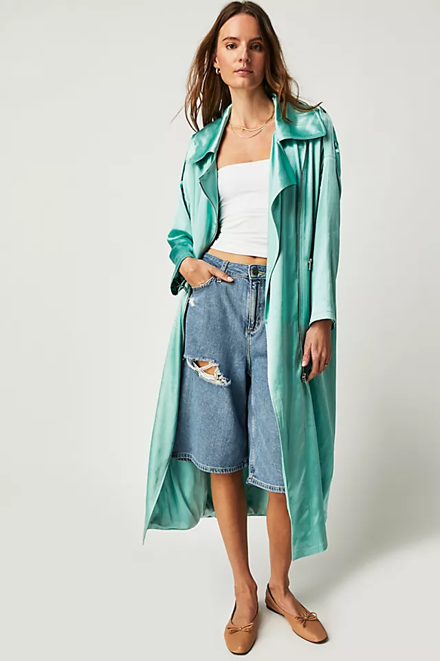 Satin Moto Trench Azzuro