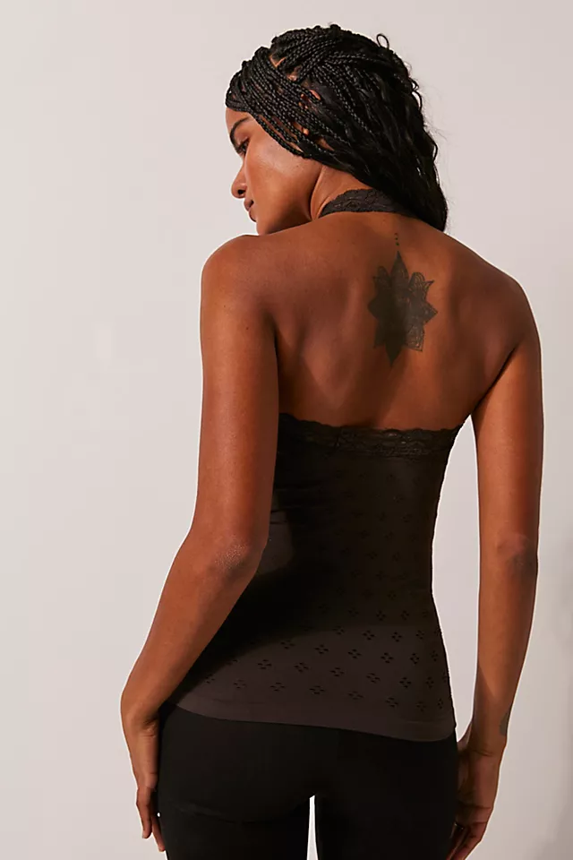 Eyelet Seamless Halter Top Black Coffee