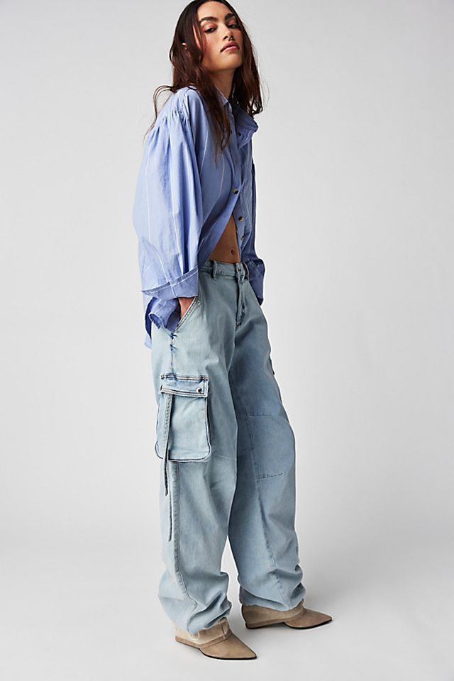 SER.O.YA Samire Low-Rise Cargo Jeans Skylight