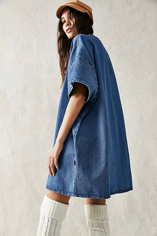 Oversized Denim Tee Dress Mid Indigo
