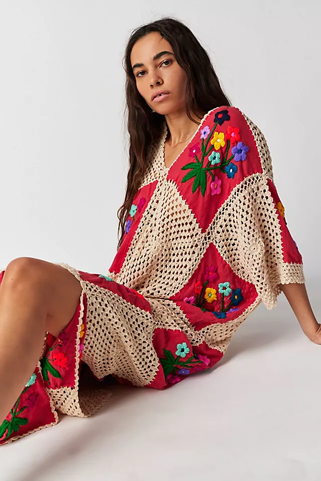 Love Story Crochet Kaftan Fuchsia