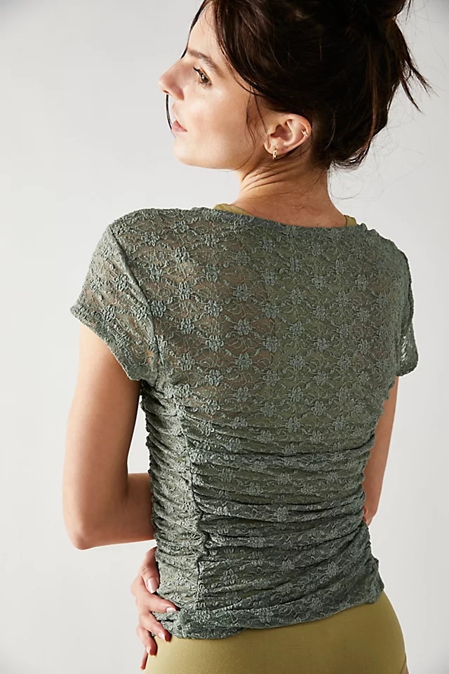 Keep It Simple Lace Baby Tee Washed Army