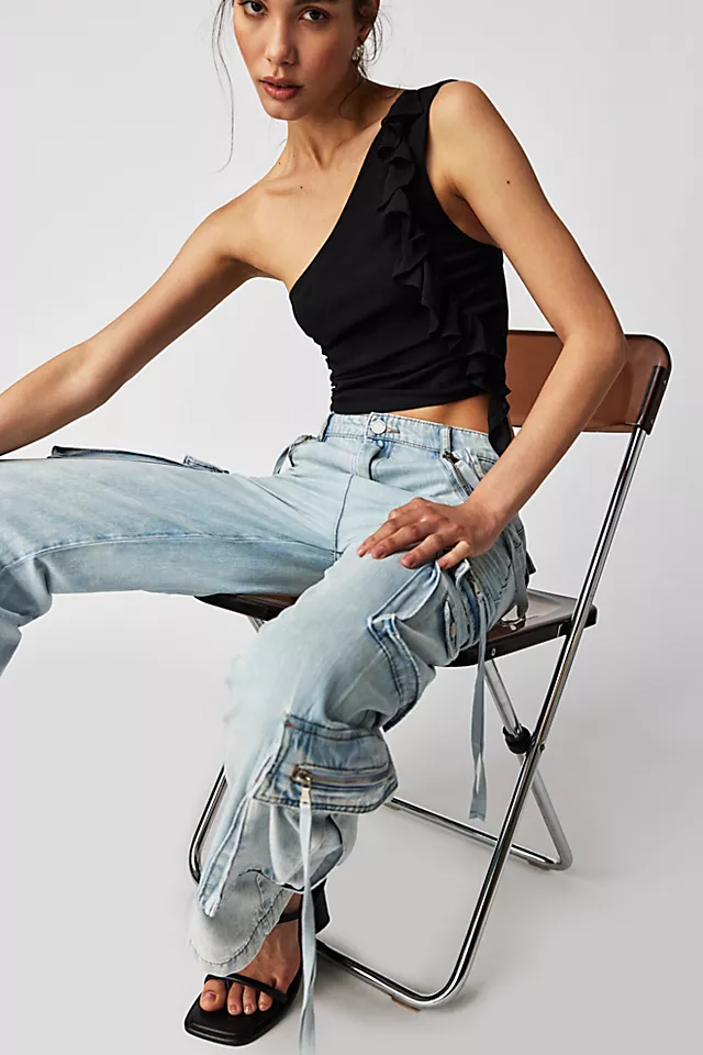 Brea One Shoulder Top Black