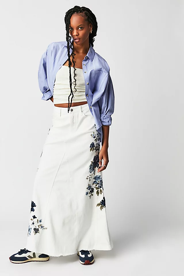 Driftwood Bluebell Fleur Maxi Skirt White Denim