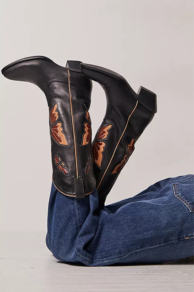 Mariposa Tall Western Boots Black Tan Combo