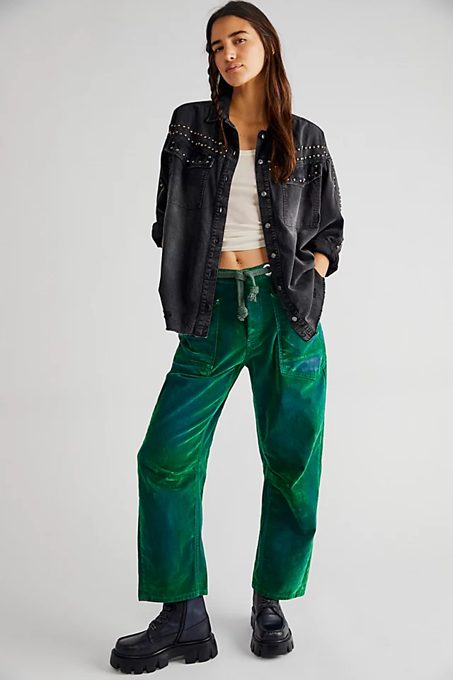 Moxie Flocked Pull-On Barrel Pants Kelly Green