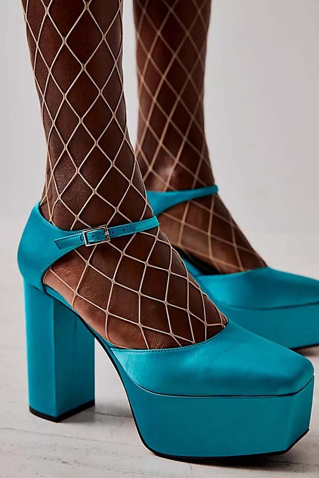 Edie Closed Toe Platforms Turquoise Satin