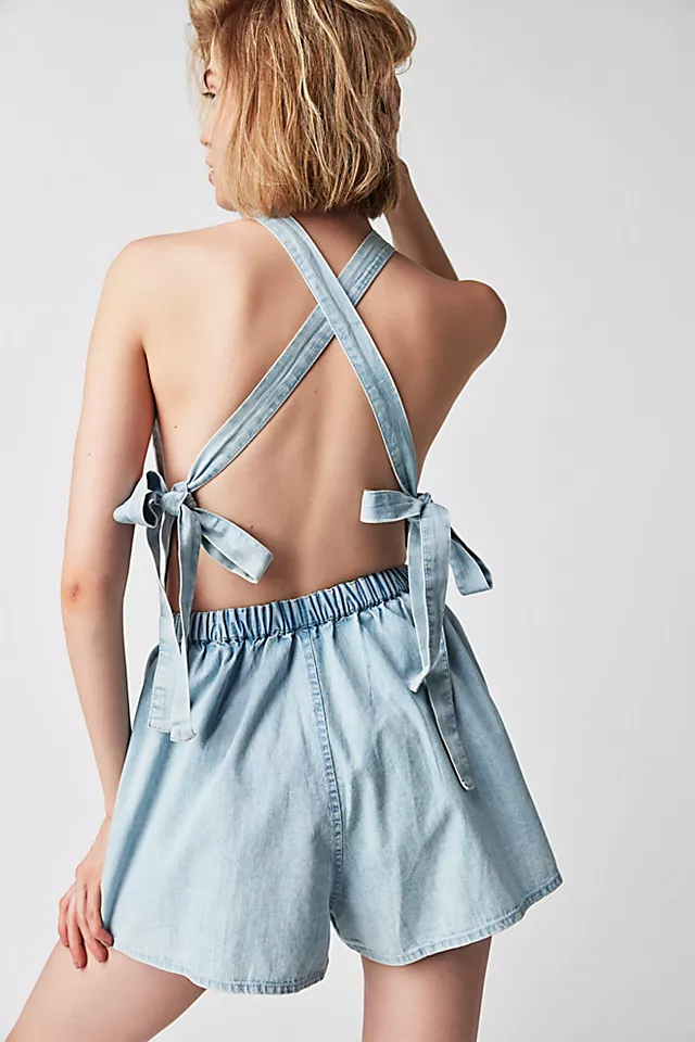 Coral Tides Denim Romper Light Indigo