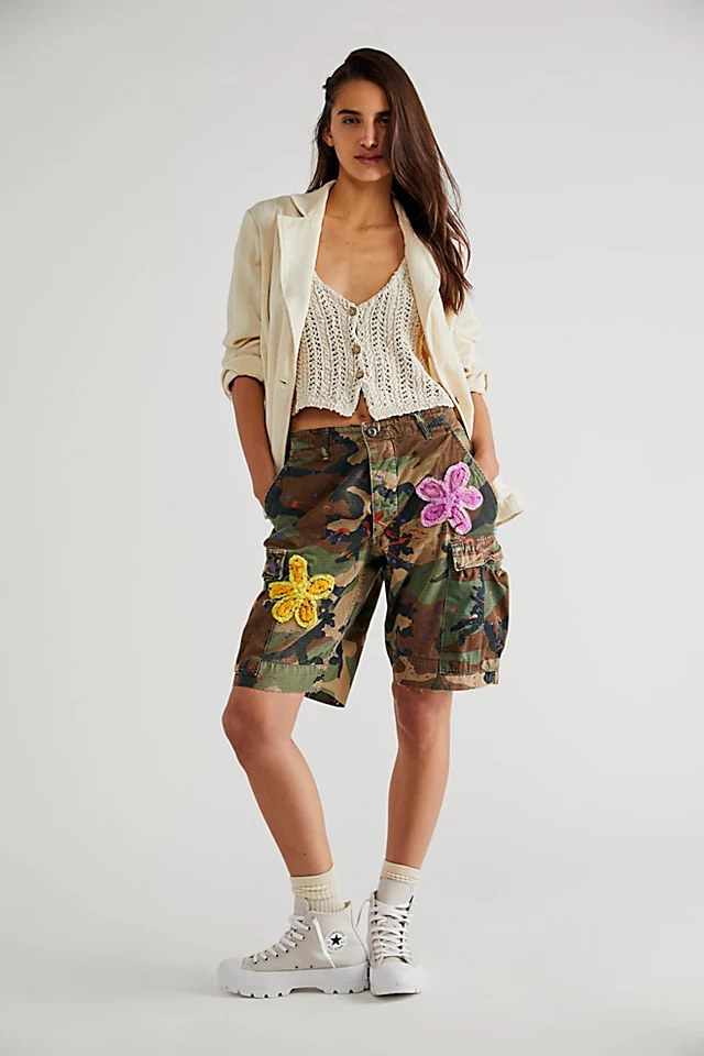 Tricia Fix Chenille Cargo Shorts Army Combo