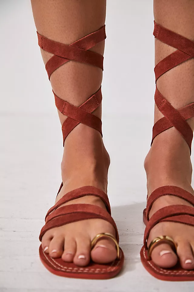 Rooftop Rendezvous Wrap Sandals Terracotta Suede