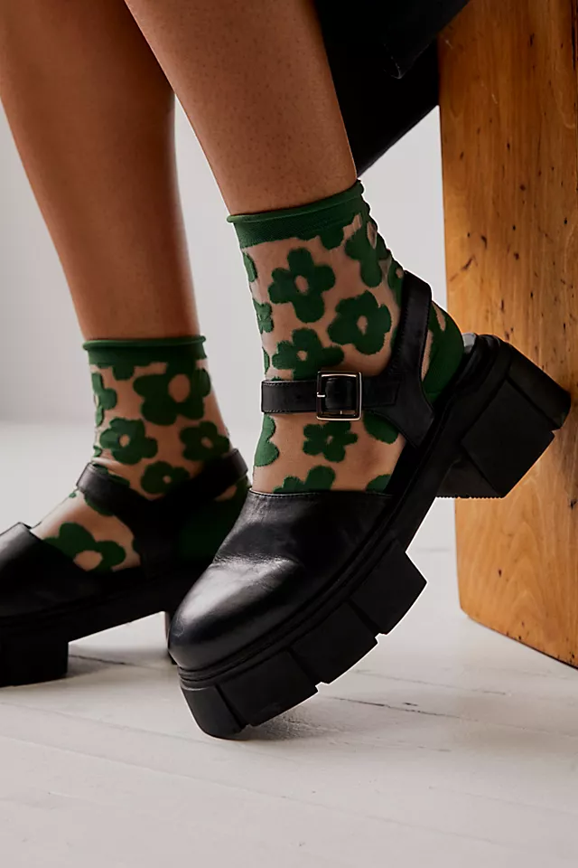 Pop Sheer Short Crew Socks Green