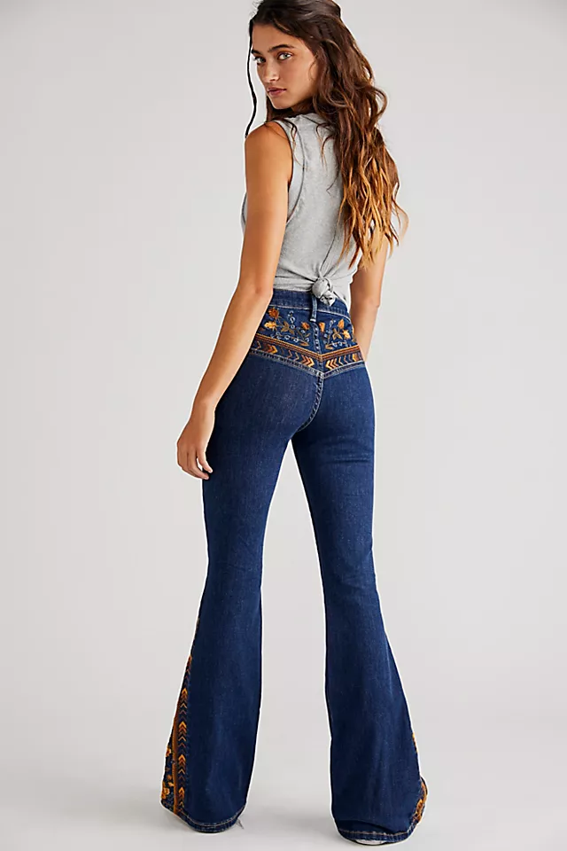 Driftwood Violet Embroidered Flare Jeans Framed Roses