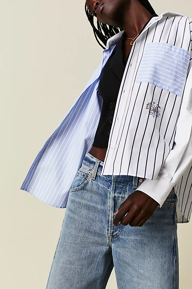 WNU X FP Weekend Poplin Patchwork Top Blue Combo