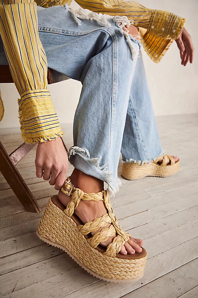 Raffia Rendezvous Wedge Sandals Natural