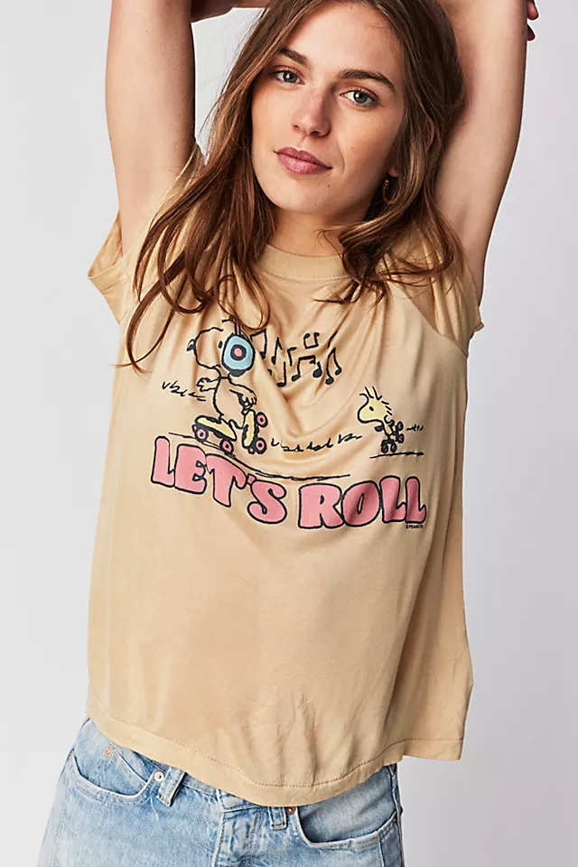 Junk Food Snoopy Let's Roll Tee Camel