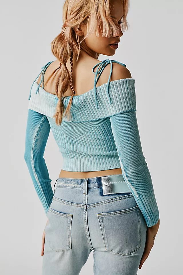 House of Sunny Sunfade Knit Top Washed Blue