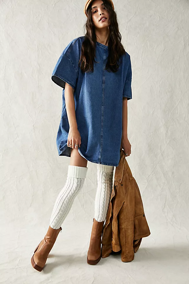 Oversized Denim Tee Dress Mid Indigo