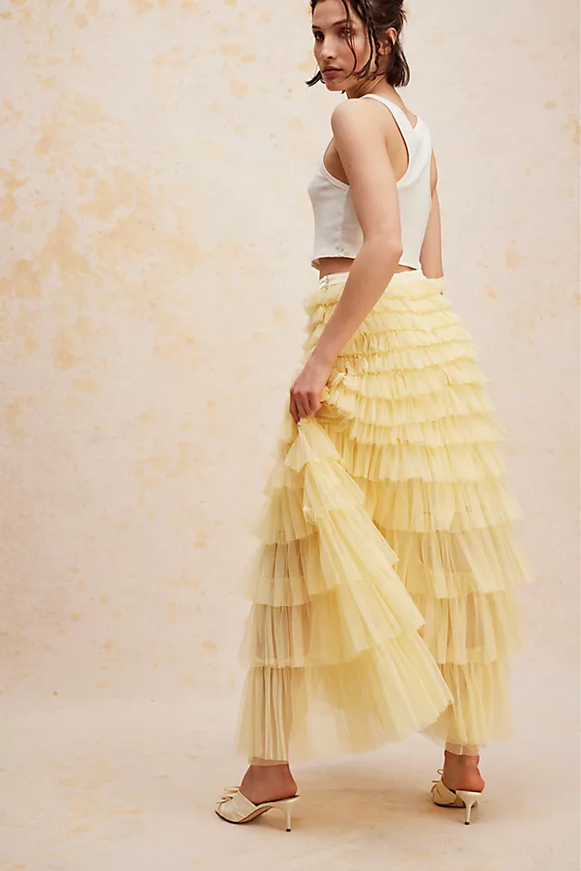 Nigel Preston Full Ruffle Tiered Skirt Pale Lemon
