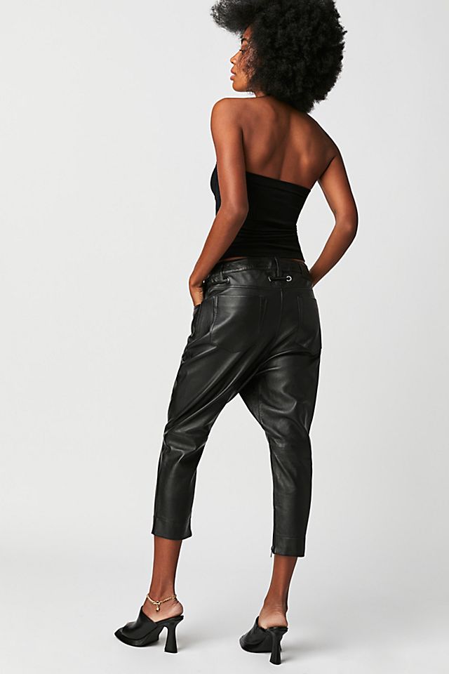 OneTeaspoon Brooklyn Cropped Leather Pants Black / Black