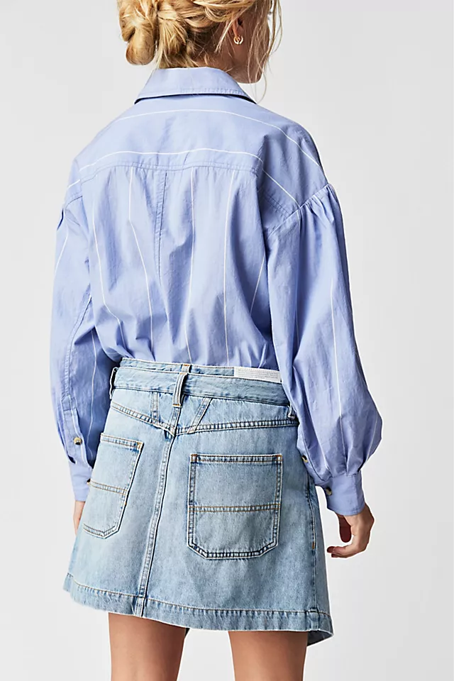 Closed Short Wrap Skirt Mid Blue