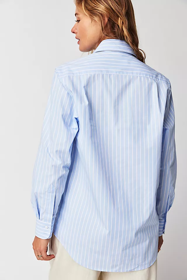 With Nothing Underneath Boyfriend Poplin Top Morning Blue