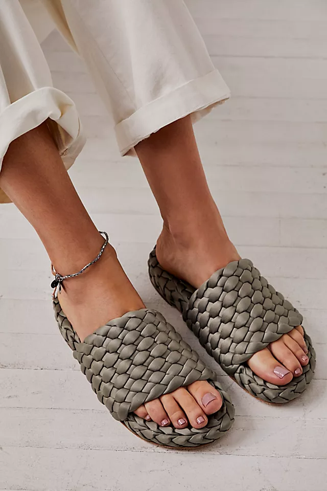 Lise Satin Slide Sandals Green