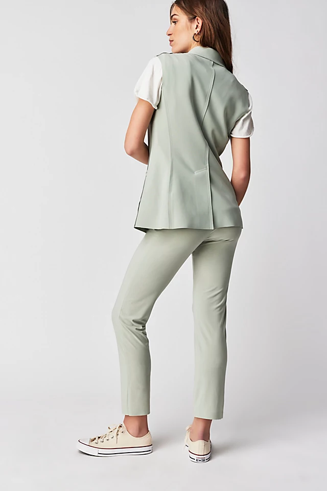 Norma Kamali Pencil Pant Vest Suit Set Dried Sage