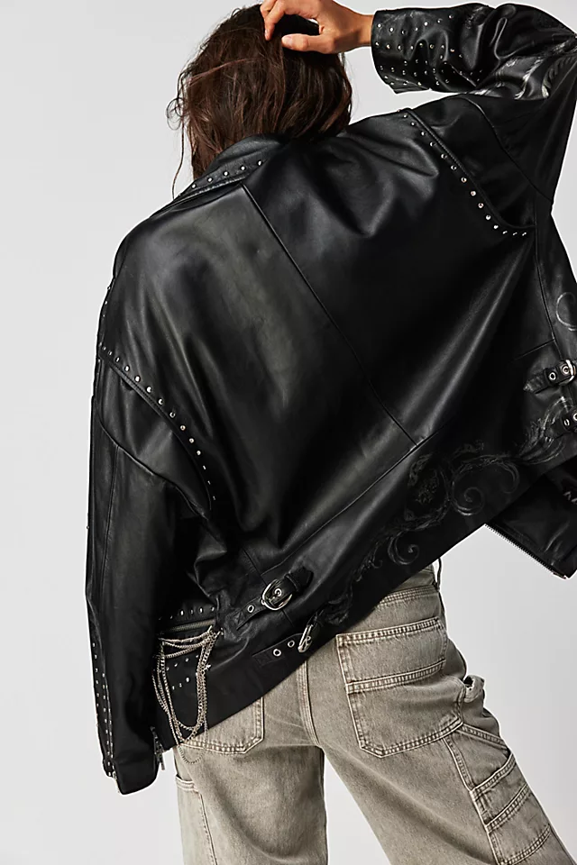 Nigel Preston Chain Embellished Biker Jacket Black