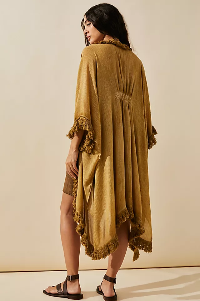 Sun Bleached Fringe Kimono Camel