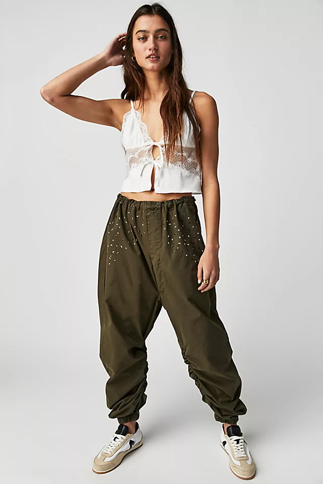 Tricia Fix Studded Parachute Pants Army