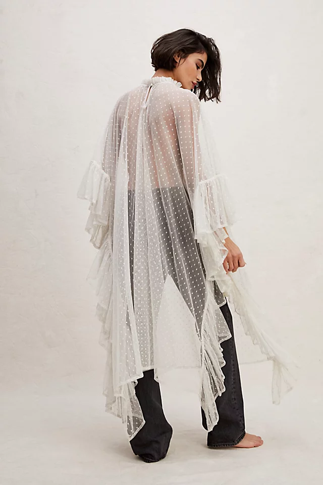 Swiss Dot Ruffle Kaftan Ivory