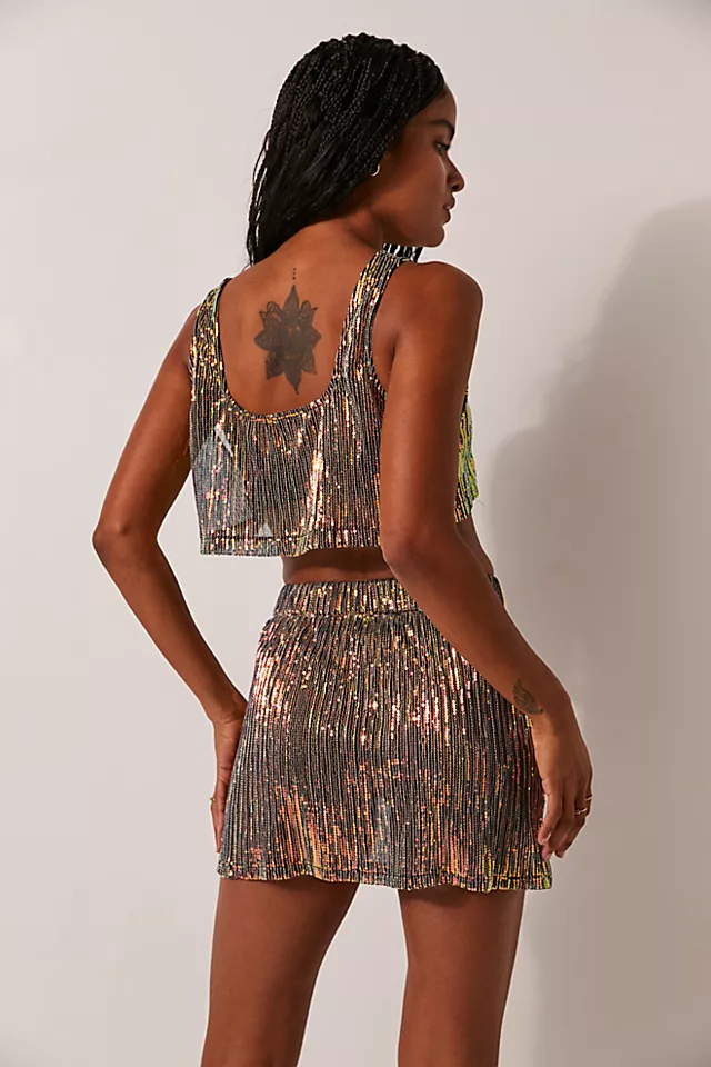 FP x EastNWestLabel Sheer Sequin Boxy Cami Black