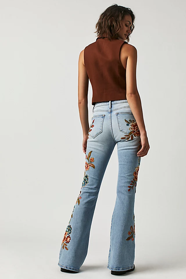 Driftwood Farrah Embroidered Flare Jeans Blue Maui