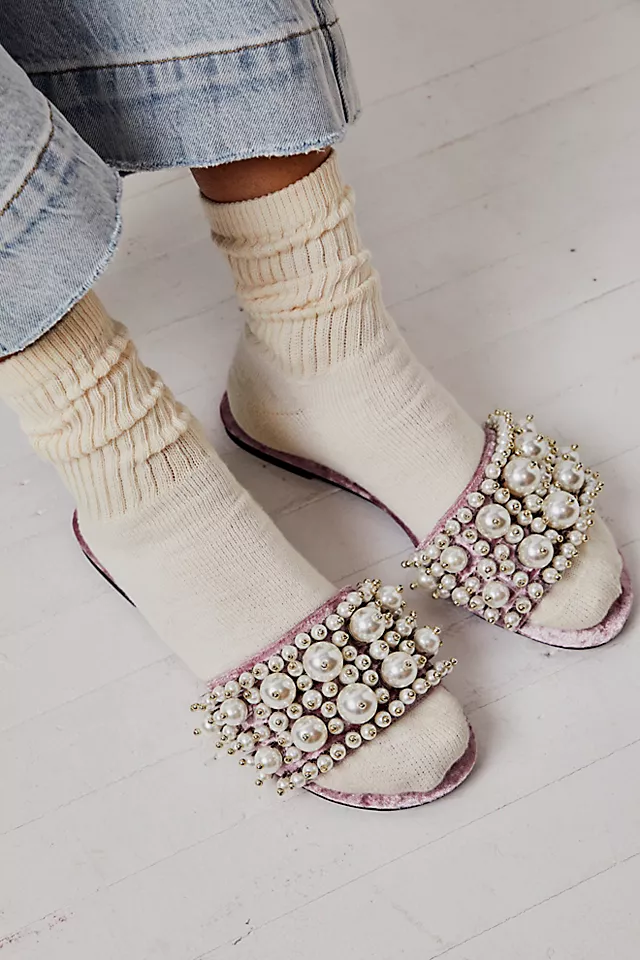 Pixie Pearl Slide Sandals Lilac Crushed Velvet