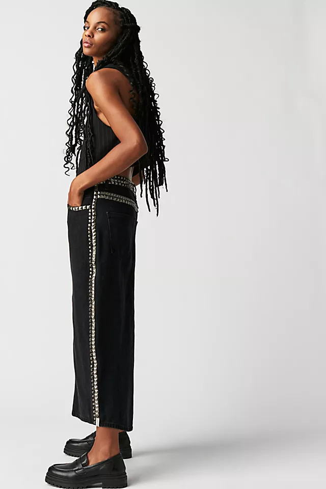 OneTeaspoon Black Oak Studded Rocko Skirt Black Oak