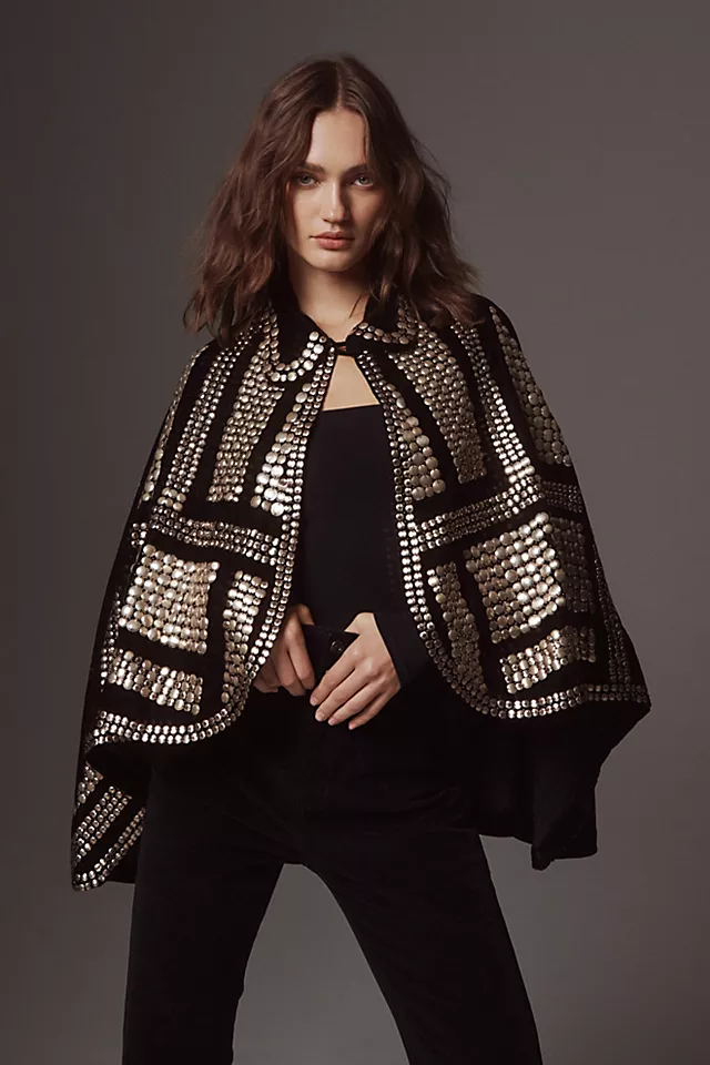 Rock Star Embellished Velvet Cape