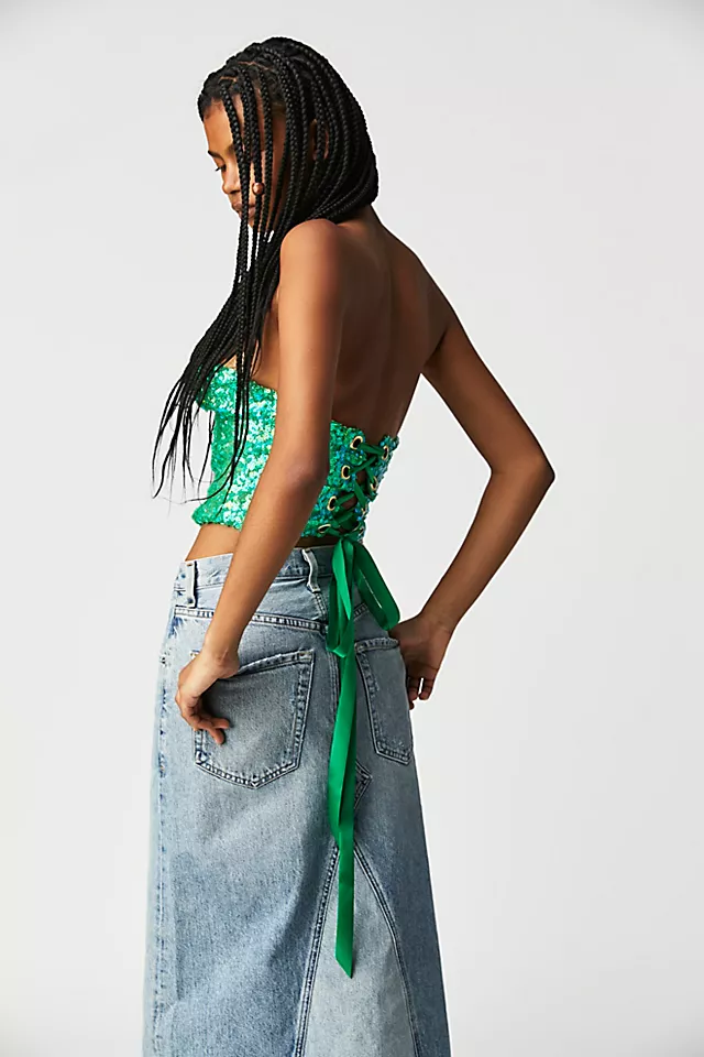 FP x EastNWestLabel Cluster Sequin Tube Top Green
