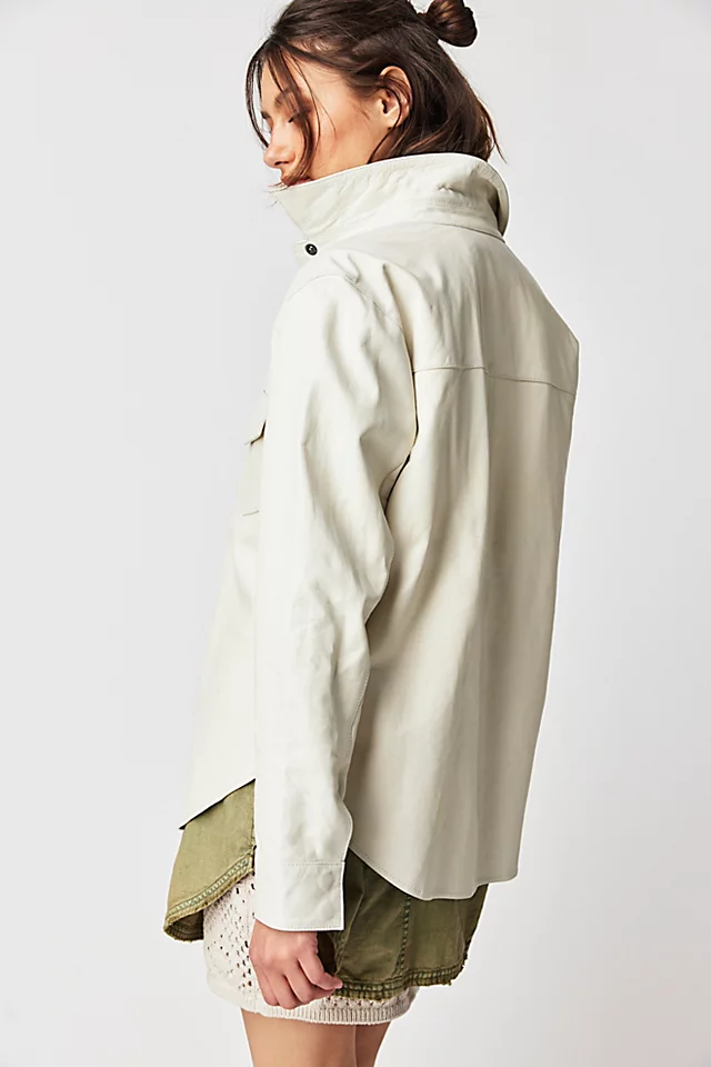 OneTeaspoon Aria Leather Oversized Shacket Old White